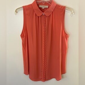 LOFT Coral Sleeveless Blouse with Scallop Trim | S